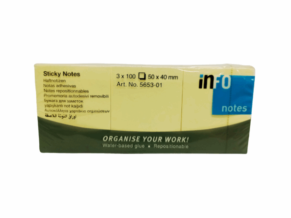 NOTAS ADHESIVAS 3 x 100 hojas 50×40 mm AMARILLO INFO NOTES
