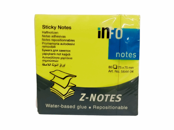 NOTAS ADHESIVAS Z AMARILLO BRILLANTE 75x75MM x 80HJ INFO NOTES